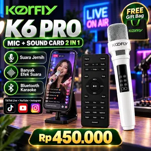 Koorfly K6 Pro Mikrofon Karaoke All-in-OneSoundcard Bluetooth dengan Reverb, Mic SuaraJernih untuk TikTok Live Streaming, YouTube &Karaoke