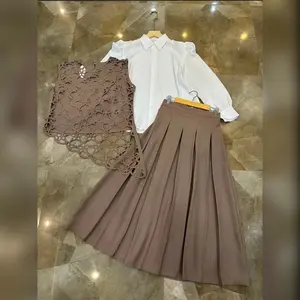 Widya Oneset 3 in 1 Laser Premium SemiWoll Motif Stripes Stelan Rok Wanita Sudah Include Inner Rok Dan Vest