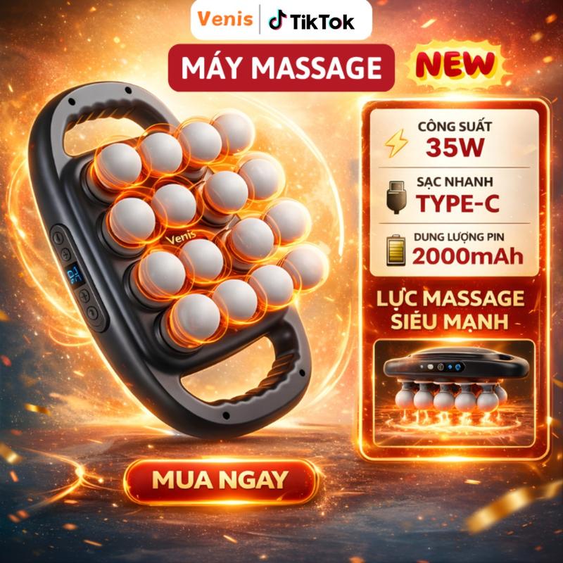 Máy Massage Cầm Tay MEGUN 16 Đầu, 9 Chế Độ 9 Cấp Độ Pin Sạc 2000mAh, Thư Giãn…