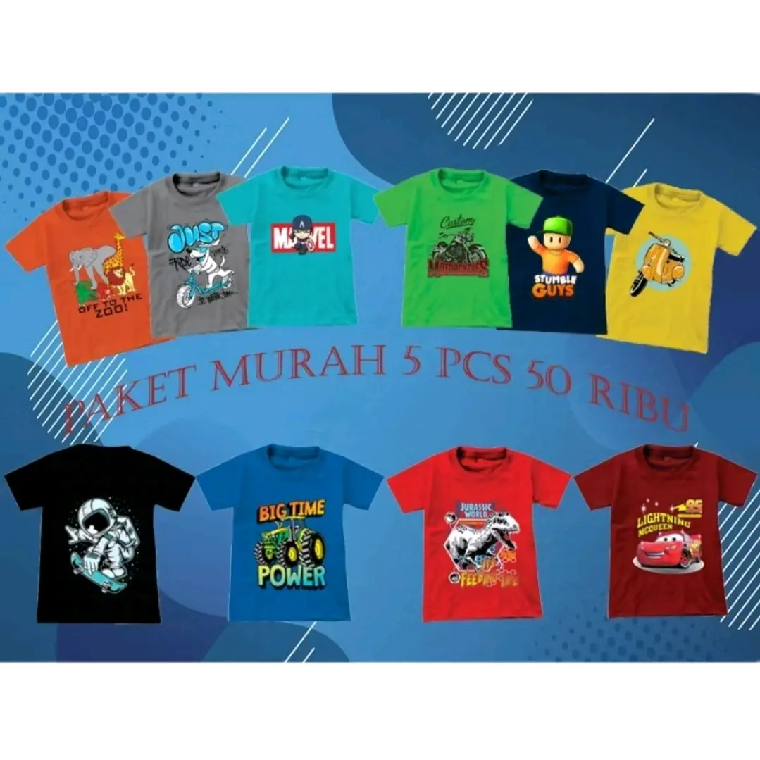 Paket Kaos Anak Fashion 5 Pcs - Hanya 50RB Baju Pakaian