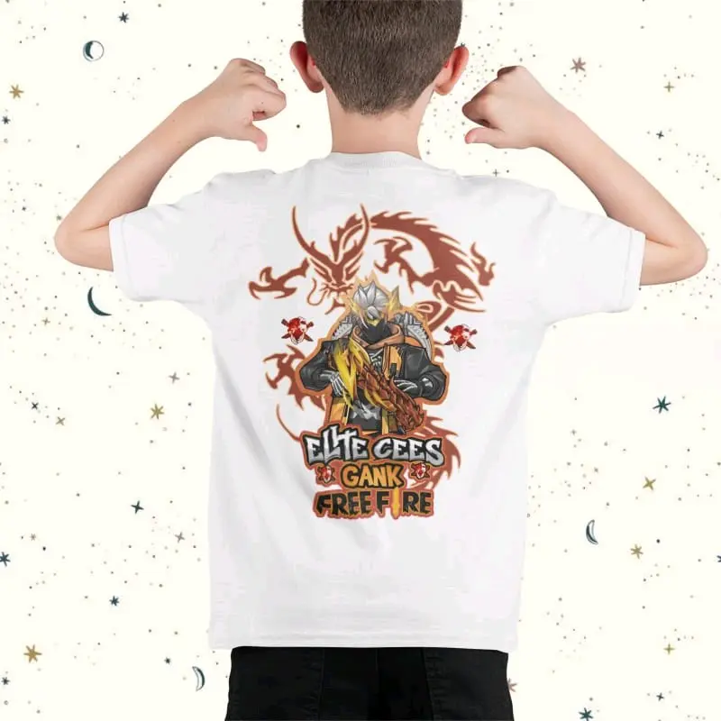 Kaos anak laki-laki dan perempuan gambar ff elite cs ak draco bundle naga orange / Baju atasan anak cewek cowok gambar ak draco bundle set naga fashion anak hitam putih 1
