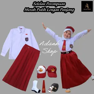 Seragam lengkap merah putih perempuan SD kelas 1-6 lengan panjang Baju Rok Setelan