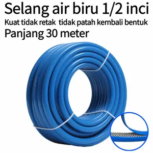 Selang Air Biru 1/2 Inci 30 Meter 3 Lapis Serat Benang Tebal Anti Bocor Tahan Tekanan untuk Cuci Motor Mobil Siram Taman