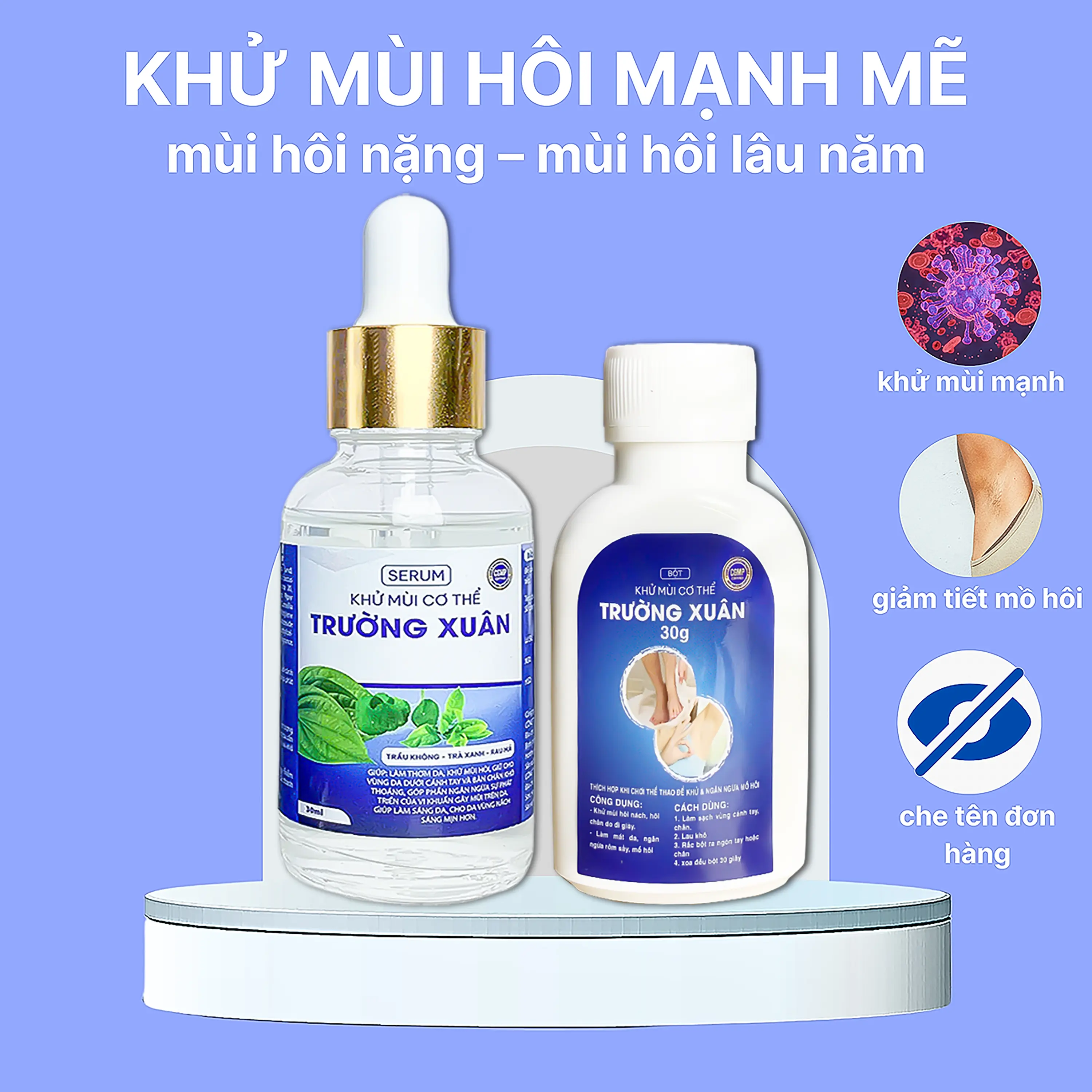 [BẢN ĐẶC BIỆT] Serum khử Mùi Hôi Nách Hôi Chân 30ml + 01 Bột Khử Mùi Tăng Cường Trường Xuân