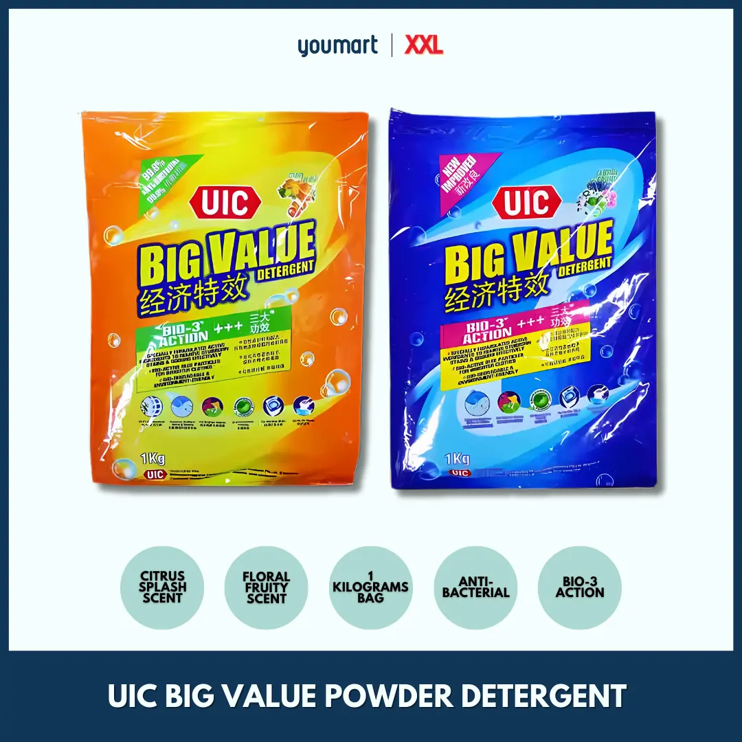 UIC Big Value Powder Detergent (Citrus Splash / Floral Fruity) by XXL : 2 bags x 1kg