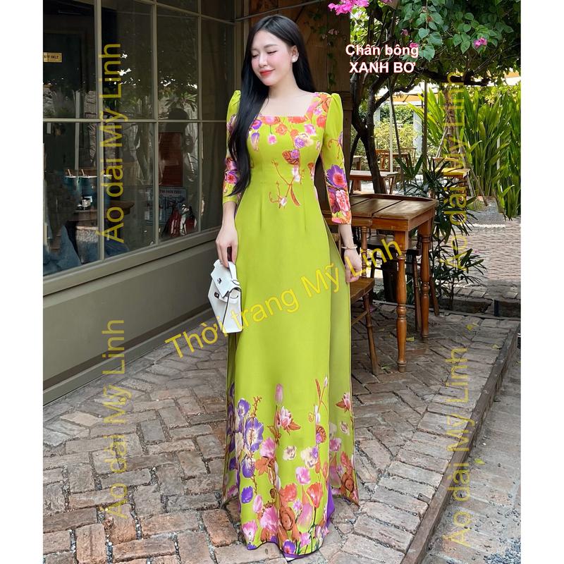 Áo đài chân bông cổ vuông tay dún chất liệu mango mềm mịn co giãn size từ 40 đến 90kg áo dài ngày phụ nữ áo dài lễ hội áo dài giáo viên. Vui lòng xem kỹ bảng size để đặt hàng Nhung Kem Dress