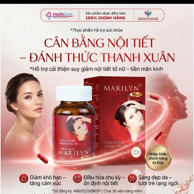 Viên Uống Nội Tiết Tố Nữ MARILYN PLUS – Hộp 30 Viên - Giảm Khô Hạn, Tăng Cảm Xúc, Điều Hòa Cảm Xúc, Sáng Đẹp Da - HealthZone