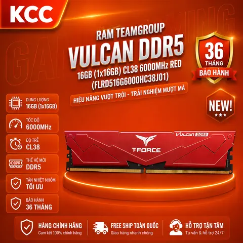 RAM TEAMGROUP VULCAN DDR5 16GB 6000MHz CL38 RED - Bảo Hành 36 Tháng