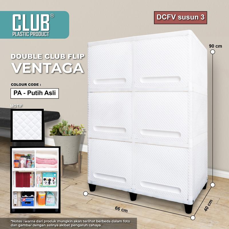 Double Club Flip Susun 3 - Lemari Plastik - Pintu Geser -  Laci  Minimalis -  Penyimpanan Serbaguna - Cabinet Pakaian - Kabinet Baju - Tahan Lama - Tahan air - Tidak Hitam Furniture 7