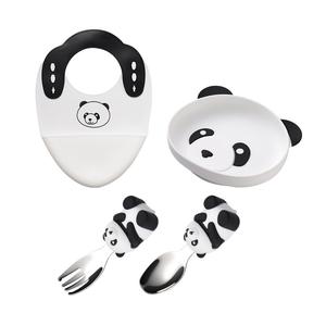 Clearance sale Kids Dining Food Grade Children Tableware Animals Panda Baby Feeding Set Silicone Suction Plate For Baby