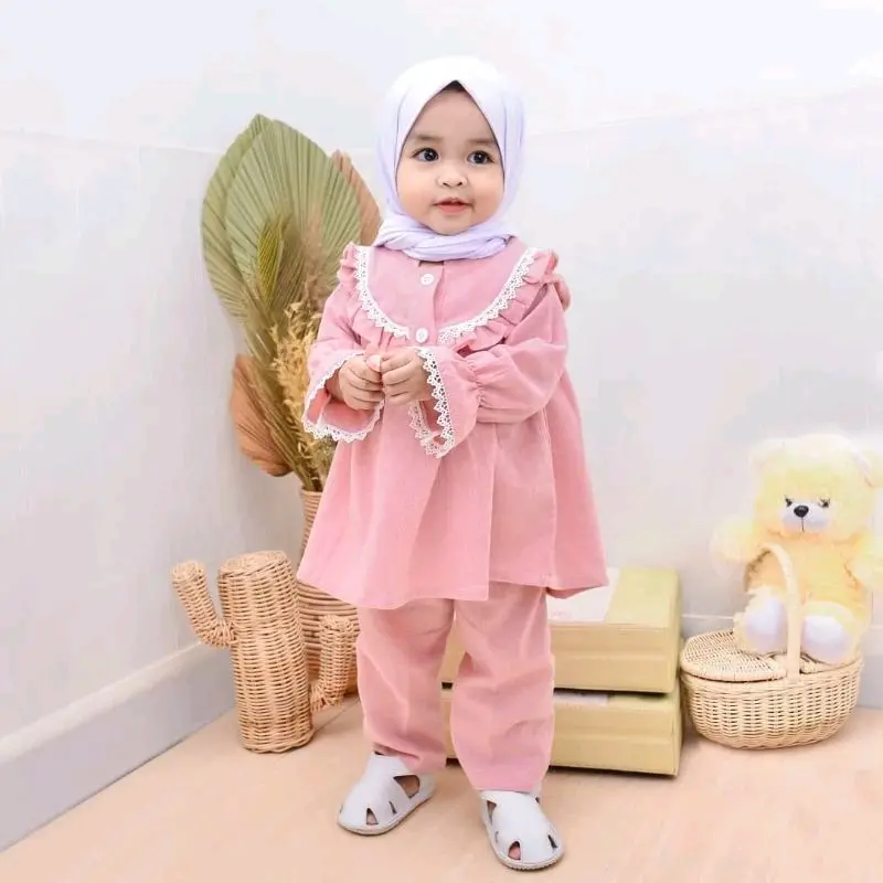 setelan baju muslim anak / setelan bayi perempuan 1-5 tahun Celana Panjang Variasi Renda 2