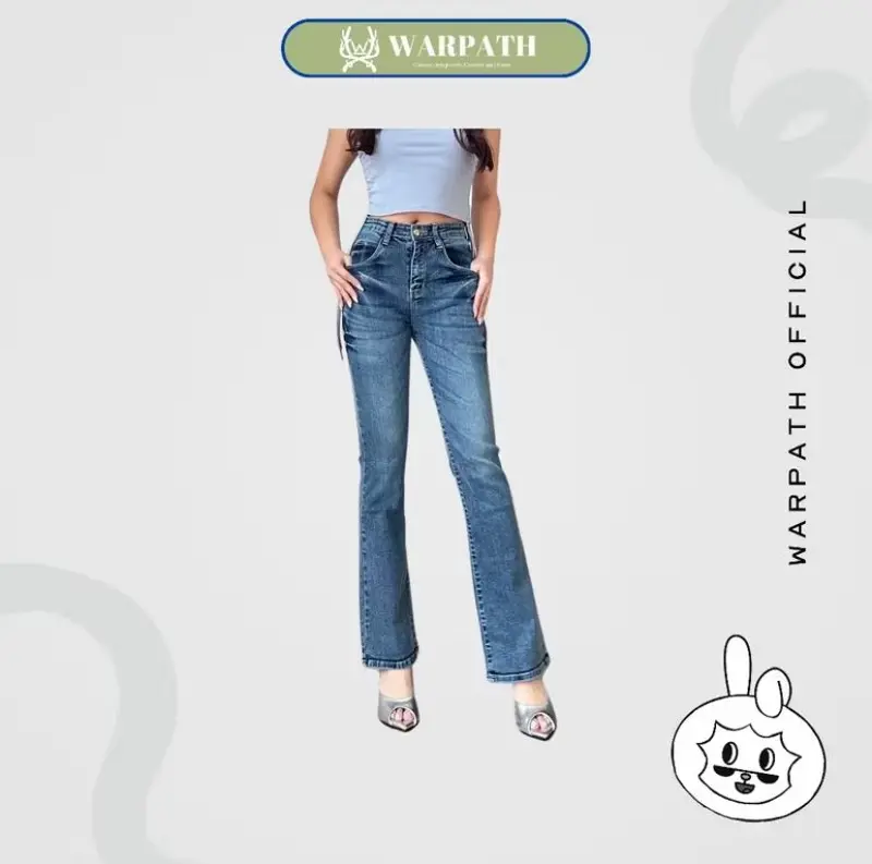 WARPATH - Cutbray Wide Leg High Waist Flare Jeans Stretch Wanita Panjang Celana Cewek Denim STRETCHBOOT 9184 0