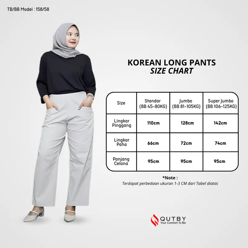QUTBY - Celana Kulot Panjang Wanita Korean Long Pants Celana Kerja Jumbo Bahan Katun Twill Premium Full Karet Nyaman 1