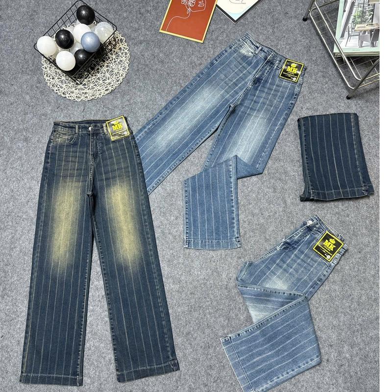 QUẦN JEAN NỮ(HUỲNH NGA STORE) ỐNG XUÔNG LỠ (93CM)CÓ THIẾT KẾ XƯỚT SỌC FULL QUẦN