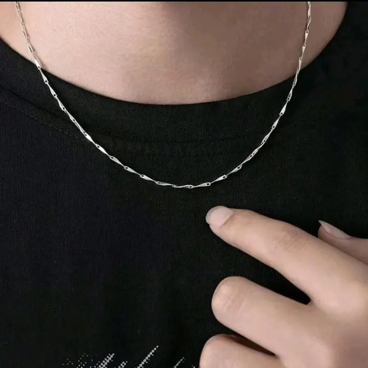Kalung Titanium Model Bulir Padi Kecil Silver untuk Pria dan Wanita 2