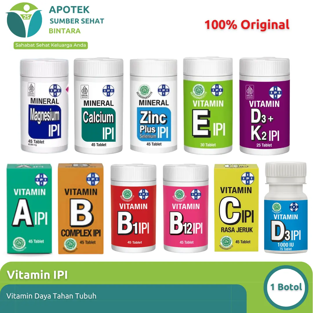 Vitamin IPI | Suplemen Harian Multivitamin | Vitamin A | Vitamin B kompleks | Vitamin C | Vitamin D3 1000 IU | D3K2 | Calcium | Zinc | Magnesium