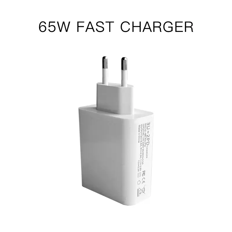 65W PD GaN Charger with 3 USB Ports (1×PD65W + 2×QC3.0) - Fast Wall Charger for MacBook Pro/iPhone 15/Samsung