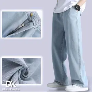 Celana Panjang Jeans Denim Biru Straight Loose Fit Keren - Oversize Baggy Korean Style Jeans Medium Casual Santai