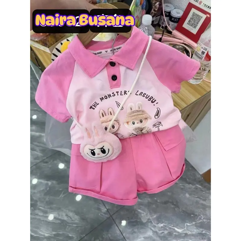Setelan Labubu Rok & Hotpant //  Set Kuromi Bonus Tas // Set Celana Cargo Anak Perempuan Fashion 7