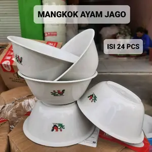 Paket Hemat 24 Pcs Mangkok Plastik ayam jago putih Murah Tebal Diameter 16 Cm Tinggi 6 Cm Mangkuk Aestetik