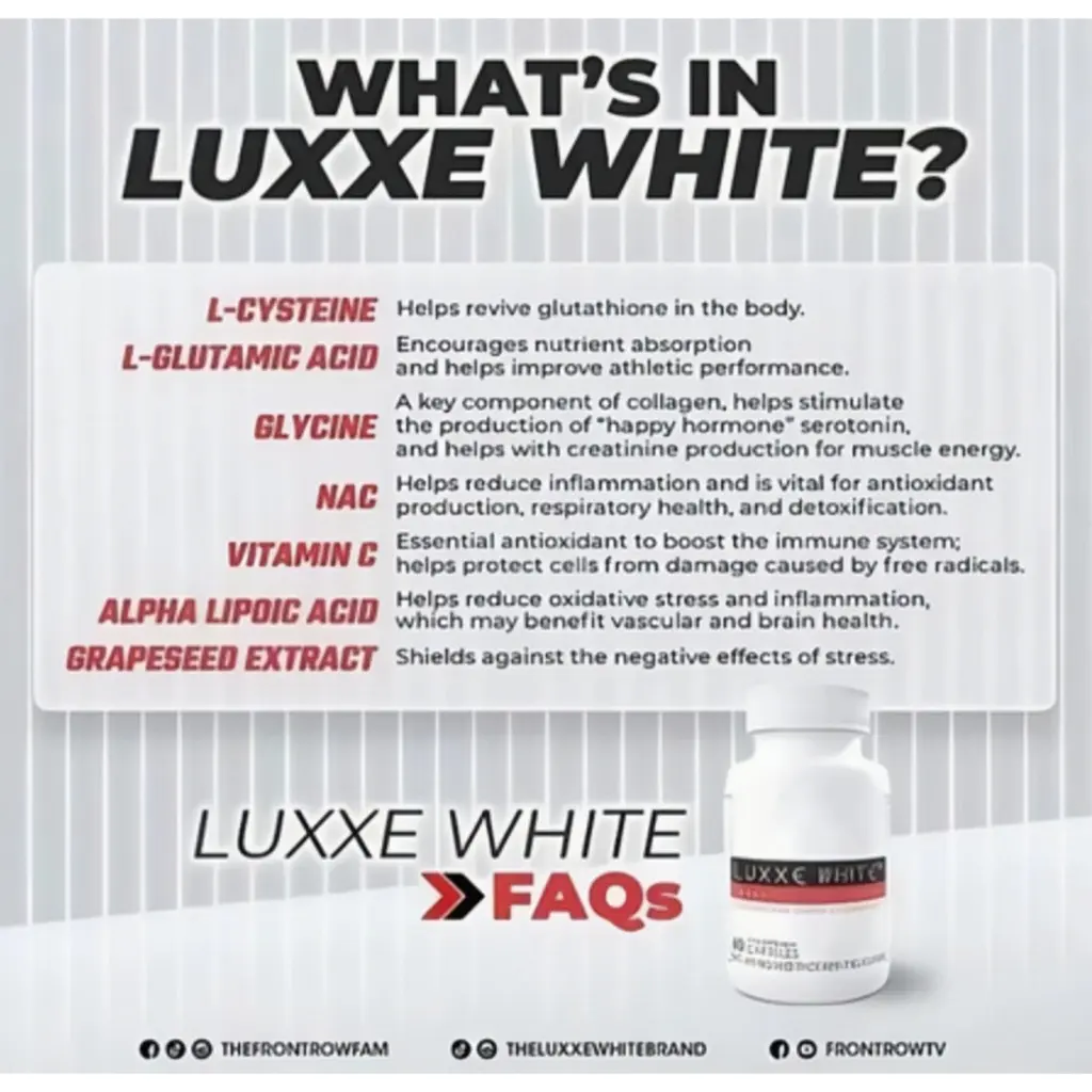 luxxe white enhanced glutathione ingredients Luxxe White Enhanced Glutathione Capsules - 60 Caps FDA Approved Skin  Whitening & Radiance Supplement for Youthful Glow