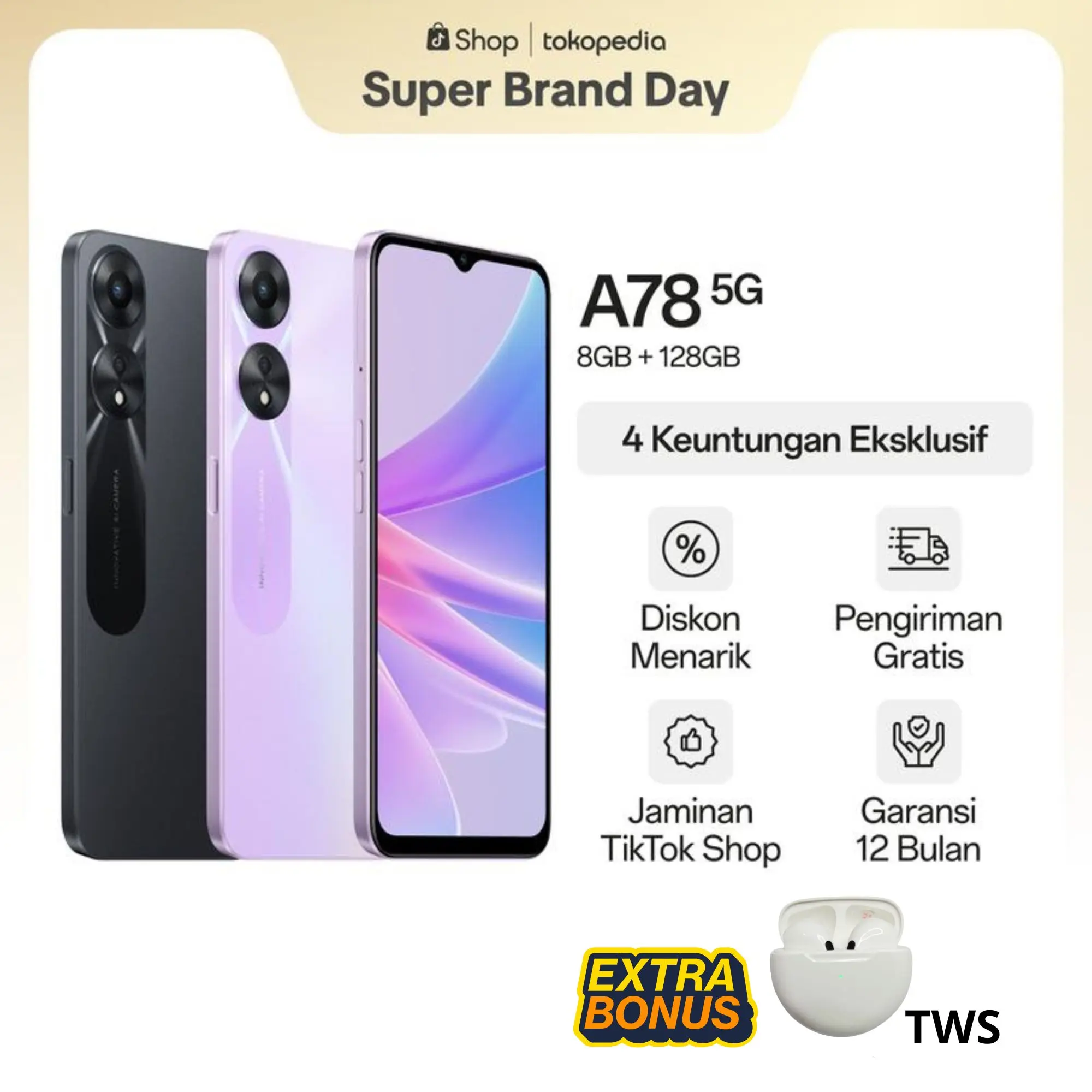 COD Smartphone A78 Jaringan 5G Ram 8/128GB Kamera 50MP Supervooc 33W Fast Charging