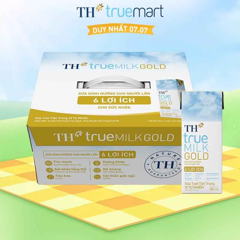 Thùng 24 hộp sữa tươi tiệt trùng vị tự nhiên TH true MILK GOLD dành cho người lớn tuổi 180ml (180ml x 24)