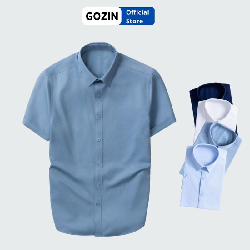 Áo Sơ Mi Trơn  Vải Tăm Tre Tay Ngắn Cho Nam GOZIN thời Trang Công Sở Sang Trọng