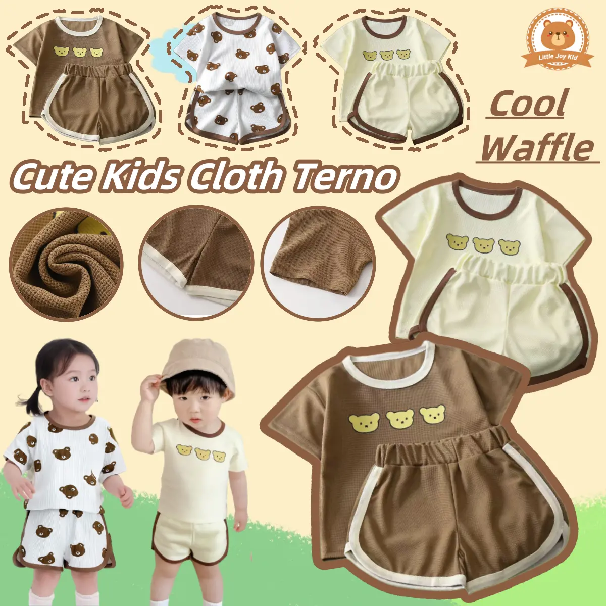 Girl Boy Clothes Corp Terno Set 80-110cm Toddler Infant Kids Shorts Sleeves Tops+ Shorts Sando Summer Outfit Causal Unisex Pajamas Girl Boys Fashion Set For 0 1 2 3 4 Years Old Bear O-Neck Set Bear Print Sleepwears Suit