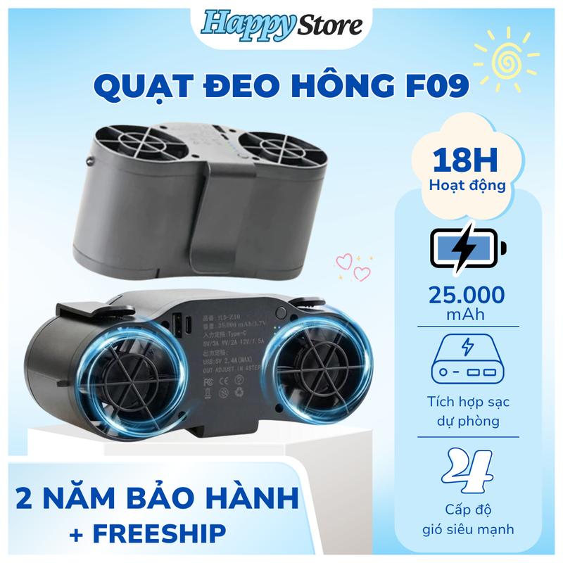 Quạt Áo Điều Hòa Tích Điện Quạt Đeo Thắt Lưng Đeo Cổ Mini Motor 2 Phản Lực 4 Cấp Độ Gió Pin Chuẩn Lithium 25.000mAh Sạc Nhanh Tiện Lợi Tích Hợp Sạc Dự Phòng