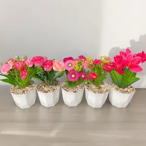 5 PAKET BUNGA SERBA PINK HIAS ARTIFICIAL + POT Plastik