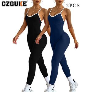 CZGUKE Conjunto de yoga para mujer: mono sexy con tirantes cruzados, de una pza, apto para fitness, de secado rápido y alta elasticidad; conjunto deportivo/de gimnasio disponible en versión de dos pzas