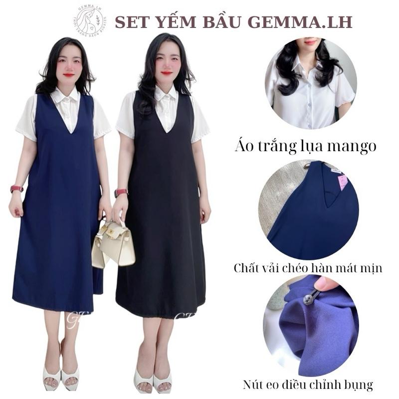 Yếm bầu Y1( Cả sét áo và yếm) màu đen và xanh đen , yếm cổ tim có túi, size  từ 40kg đến 100kg. Váy Bầu Đầm Bầu