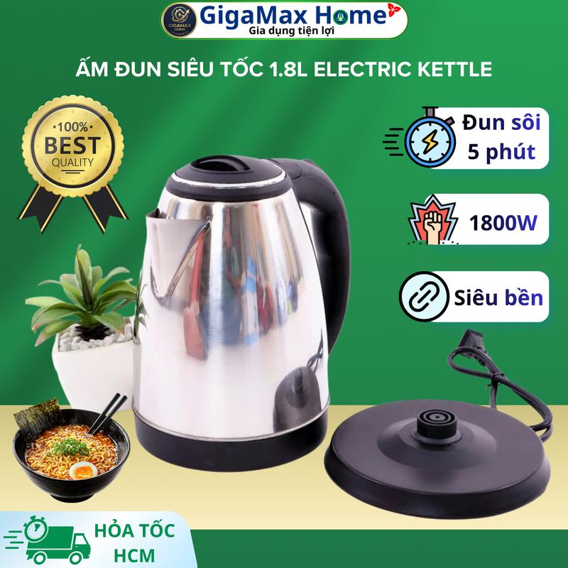 Ấm Đun Siêu Tốc Inox Cao Cấp 1.8 Lít – Bình Đun Nước Sôi Tự Ngắt An Toàn…