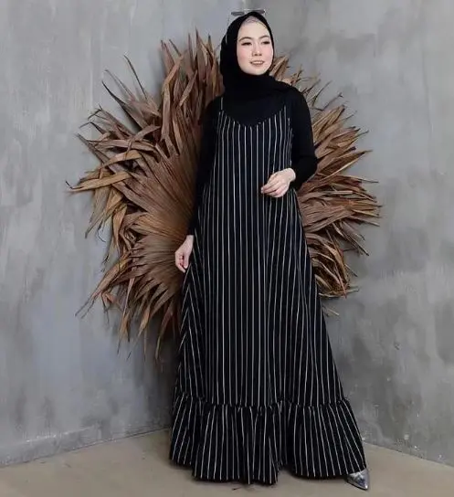 Beautyshirt MODI Overall FREE BELT Gamis Dress Motif Salur Bergaris + inner maupun tidak Muslim Lebaran 0
