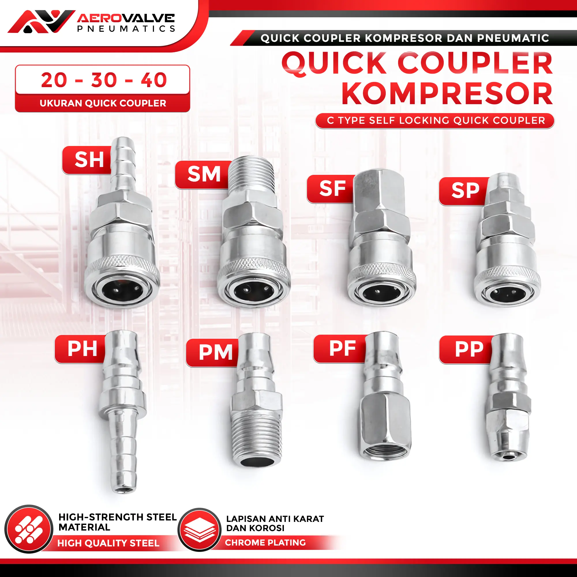 Quick coupler |Copler sambungan SELANG ANGIN Spiral | Sambungan selang angin Recoil SF-PF-SH-PH-SM-PM