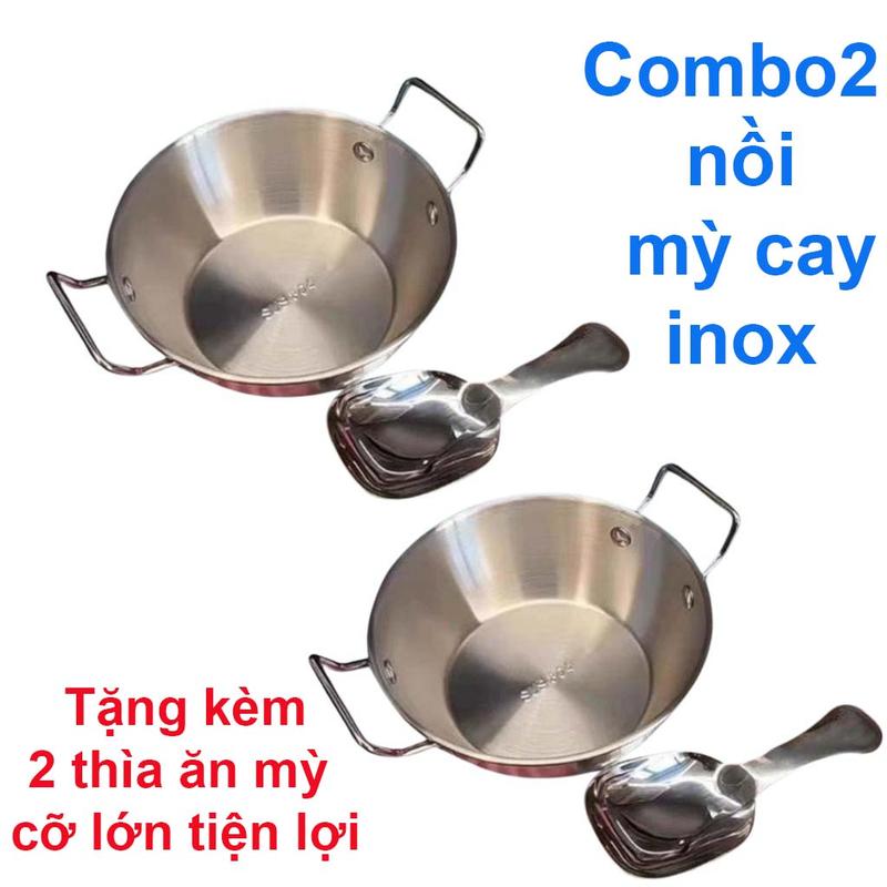 (TẶNG KÈM 2 THÌA) Combo 2 Nồi Mì 17cm, Nồi Trộn Cơm,Ngũ Cốc, Nồi Nấu Ăn Mini Inox Phong Cách Hàn Quốc