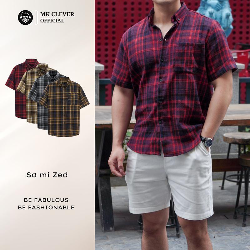 Áo sơ mi Cổ Đức Zed MK CLEVER họa tiết kẻ sọc, Chất liệu vải thô mặt dạ siêu đẹp, form dáng trẻ trung Menswear Nam