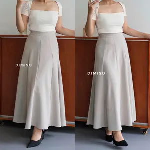 Dimiso - Audy Skirt  - Korean Loose Maxi Skirt Rok Wanita Anti Kusut Polyester - Rok Flare Wanita - Rok Basic Polos - Maxi Skirt Rok Premium Panjang Wanita Jumbo