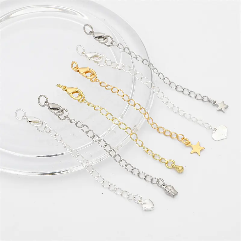 1pc Set Ekstensi Kalung Gelang - Lobster Clasp & Rantai 75mm Lapis Emas/Perak/Rhodium untuk DIY