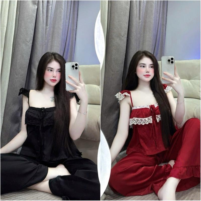 Sét bộ dây tay cánh tiên ren xinh xỉu chất lụa latin mềm mịn mát freesize 40-56kg cho phụ nữ tu tu pyjama