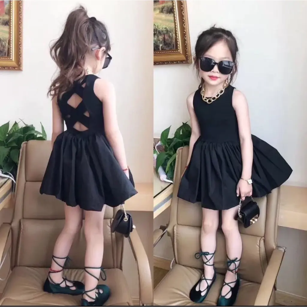 INV - DRESS ANAK KOREA XX SILANG / HITAM / TERBARU / UMUR 3-5 TAHUN/KOREA/BANGKOK/FASHION ANAK