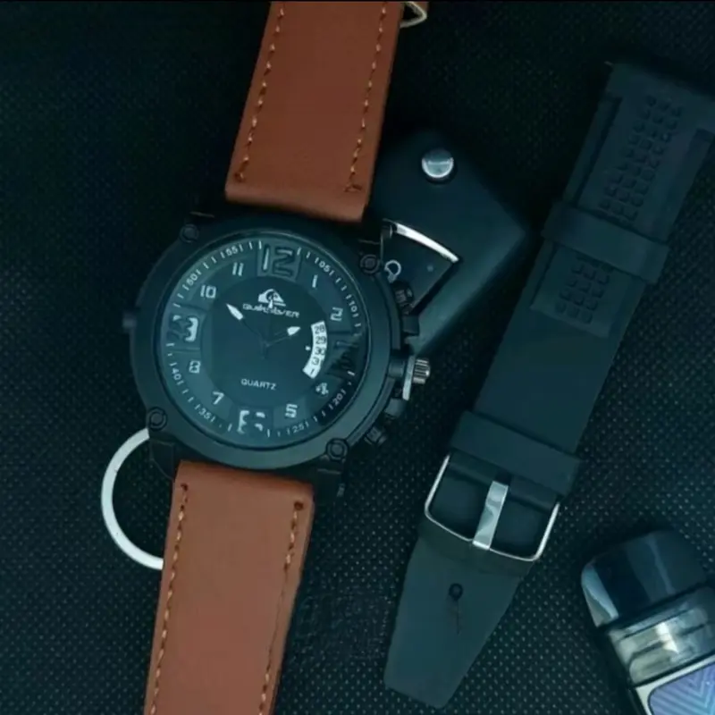 Jam Tangan Pria Tali Kulit Tanggal & Hari Aktif Water Resist Free Tali Rubber Batrai Cadangan Dan BOX ( BISA COD ) 5