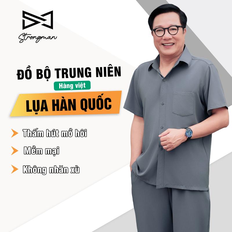 Đồ Bộ Trung Niên Nam Vải Lụa Hàn Ngắn Tay Co Giãn 4 Chiều – Mềm Mịn, Thoáng Mát, Túi 2 Bên Tiện Lợi BNH-001