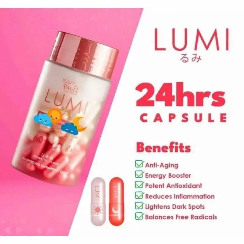 Beauty Vault LUMI 60 Capsules 24H Whitening Glutathione Japan Formula Lumina Glow Sun Block for Radiant Skin - TikTok Shop Philippines Beauty Vault LUMI 60 Capsules 24H Whitening Glutathione Japan Formula Lumina Glow Sun Block for Radiant Skin - TikTok Shop Philippines