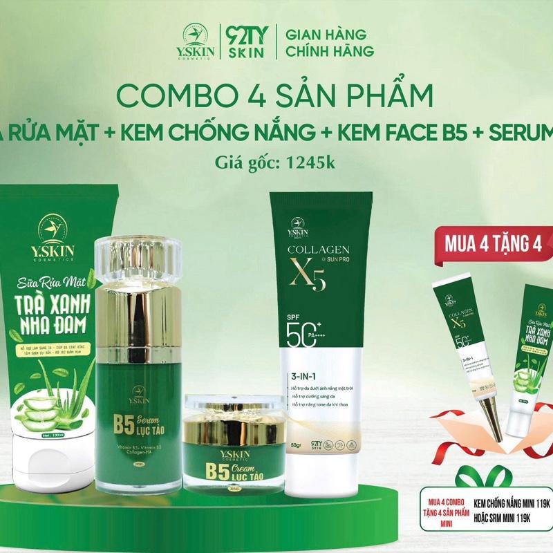 [ MUA 1TẶNG 1 ]Combo 4 Sản Phẩm Dưỡng Da Sun pro [Y.SKIN] Gồm (Sữa rửa mặt trà xanh nha đam+ KCN Collagenx5 Sun Pro - Serum b5 lục tảo - Kem face B5 Lục Tảo )(  mua 1 sản phẩm tặng kcn mini hoặc srm mini-  mua 2 sp tặng 1 son nách)
