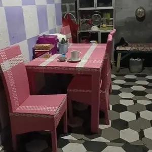 Meja makan rotan sintetis, meja makan minimalis 4 kursi