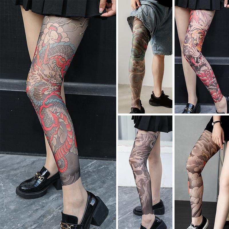  Ống chân chống nắng hình xăm giả cho nam và nữ thiết bị chống nắng khi đi xe máy mùa hè cho nam miếng đệm đầu gối khi đi xe máy cho nữ ống chân lụa băng 