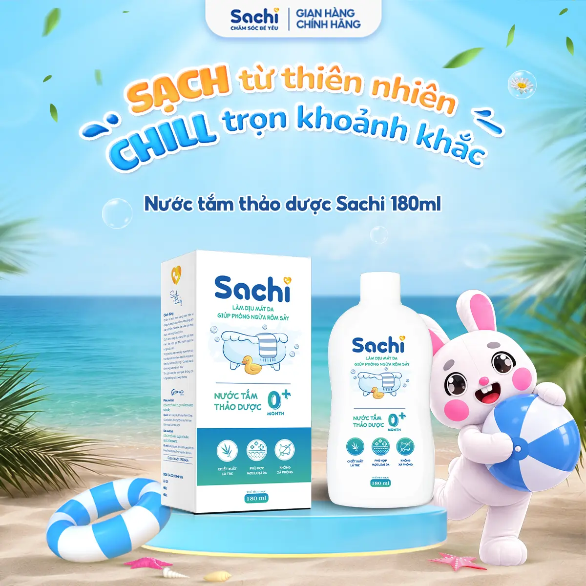 Nước Tắm Thảo Dược Cho Bé SACHI Chai 180ml Dịu Mát Da, Ngăn Ngừa Mảng Bám Da Đầu