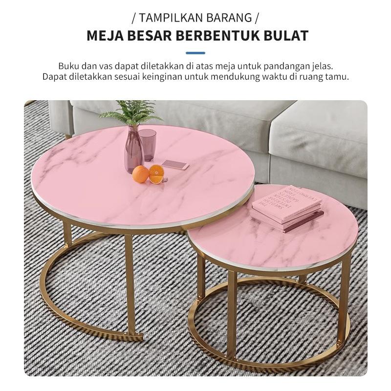 COD Meja Tamu Meja Kopi 2-In-1Meja Motif Marble Minimalis Meja Ruang Tamu Dapat Dikombinasi Bebas Meja Bulat sederhana Living Room Center Table Coffee Table Meja Sudut Meja penyimpanan